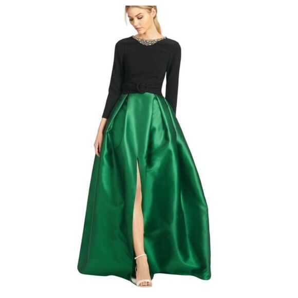 NWT SACHIN & BABI Desdemona Crystal-Detail Gown Emerald/Black Size 6 - Picture 2 of 14